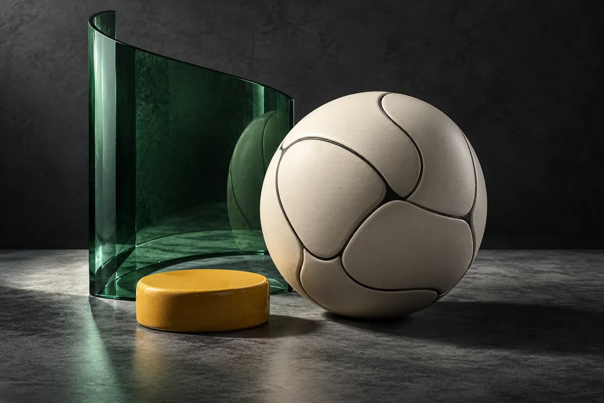 Abstrakt sportsmotiv med grønt glass og en lys ball.