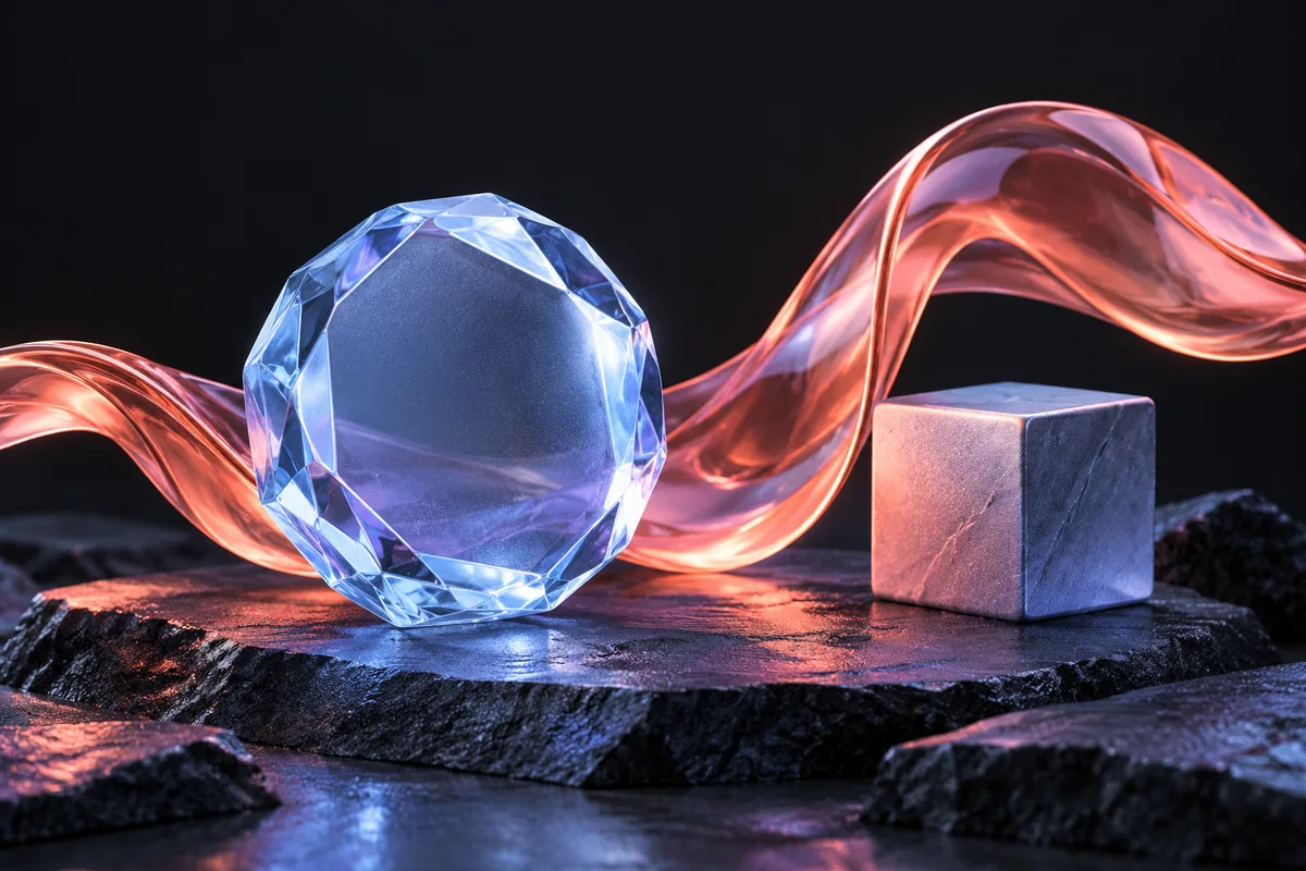 Et abstrakt digitalt token og en bølgende linje som illustrerer volatilitet