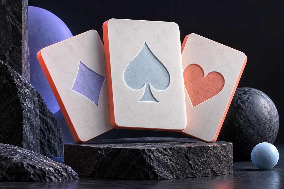 Stiliserte kortformer som illustrerer pokerbegreper